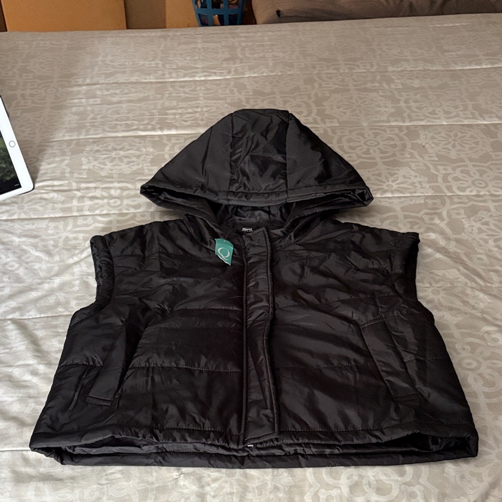 Kids Black Hooded Puffer Vest